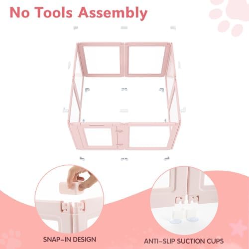 DIY Clear Acrylic Dog Playpen Indoor, Transparent Easy Cleansing Puppy Fence with Suction Cup, Easy-Assemble Indoor Whelping Crate for Small Puppies (23.6" H, 8PCS), Pink - Image 5