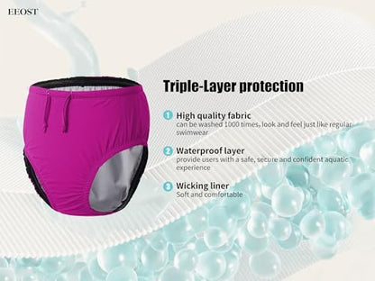 Pink reusable swim diaper with adjustable drawstring waist