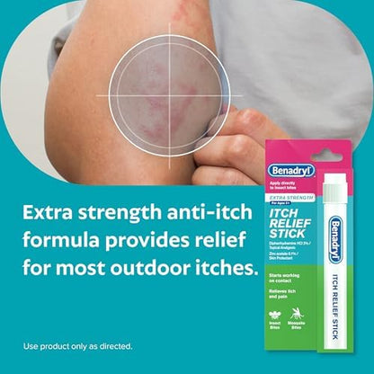 USA imported Benadryl itch relief stick for camping and first aid.