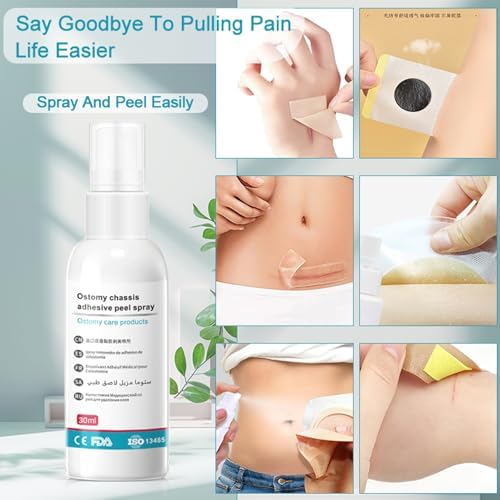 Medical grade spray removing adhesive residue from skin surface.