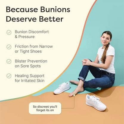 Disposable beige bunion protector pads showing the secure adhesive backing.