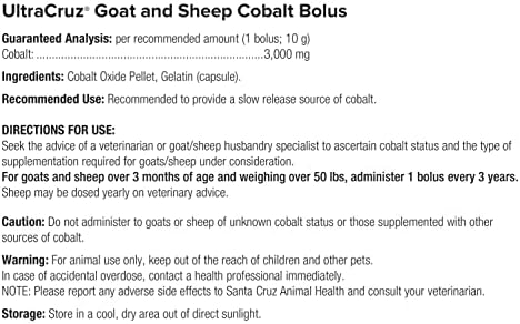 SCAH UltraCruz Goat And Sheep Cobalt Bolus supplement container ready for livestock use.