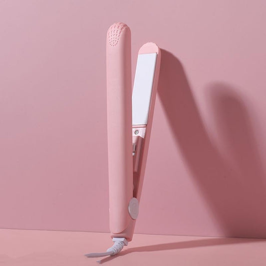 Gryshanyun 2-in-1 mini ceramic curling iron pink front view travel hair styler