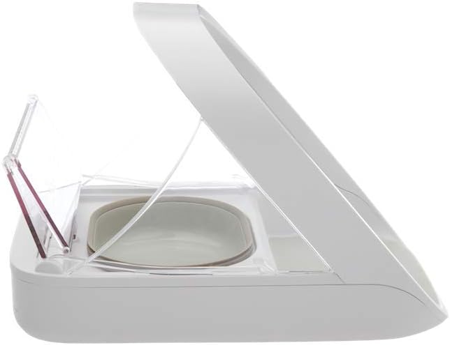 SureFlap SureFeed selective pet feeder with open lid and grey feeding bowl for cats and dogs