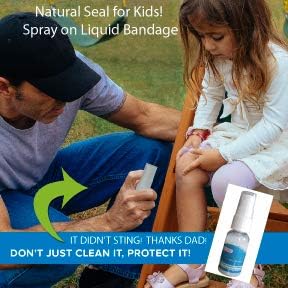 Water based liquid bandage spray for children displaying clean ingredient list on bottle