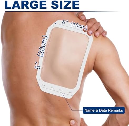 Clear adhesive film dressing patch applied over skin demonstrating waterproof barrier properties