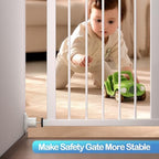 Stairway child safety gate using white square wall protection pads