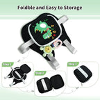 Close up of child-proof safety lock on dinosaur toddler harness