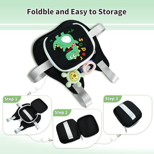 Close up of child-proof safety lock on dinosaur toddler harness