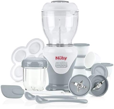 Nuby baby food blender with interchangeable milling and blending stainless steel blades.