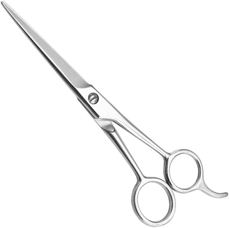 UM Supplies premium barber shears front view showing polished silver stainless steel blades.