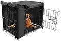 Femuar pet kennel cover side view highlighting the breathable mesh ventilation window with rolled up flap.
