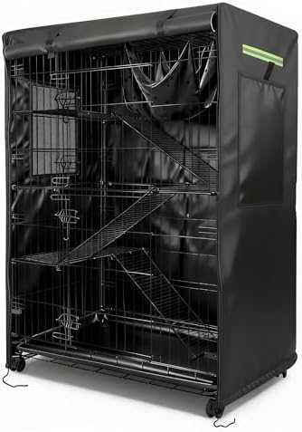 Waterproof black catio cover with zipped open front panel for easy access