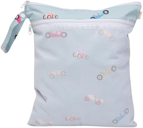 Ali+Oli wet-dry bag showing dual zipper compartments and mesh pocket