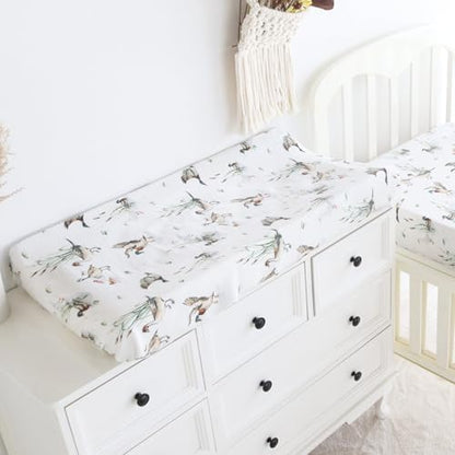 Close up view of the premium bamboo viscose and cotton blend fabric texture on the diaper changing sheet.