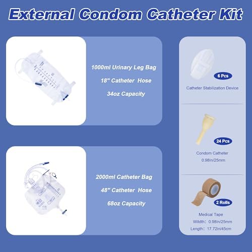 Daytime urinary leg bags and large capacity overnight drainage bags with tubing