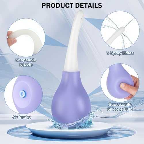 SewXew anti-backflow enema bulb showing the 5-hole 360-degree spray nozzle.