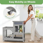 COZIWOW Rabbit Hutch Indoor Outdoor with No-Spill Design, 2 Wire Floors & Removable Trays, 2-Story Large Wooden Bunny Cage on Wheels, Chewproof Ramp for Multiple Small Animals, Gray - Image 6