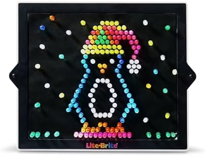 Lite Brite Deluxe Version light up drawing board showcasing the packaging box and the included twelve seasonal templates.