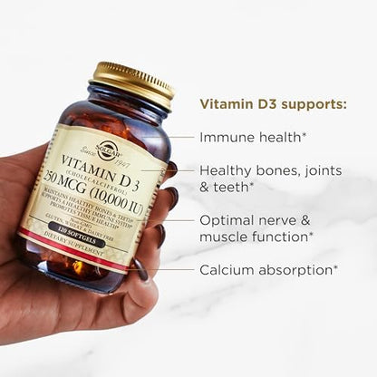 Authentic imported Solgar non-GMO gluten free vitamin D3 softgels premium packaging details