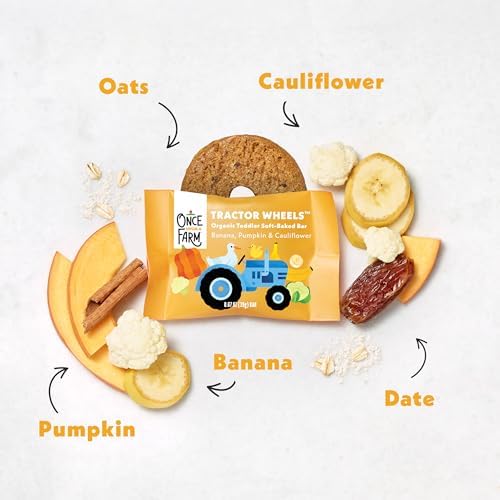 Once Upon A Farm Banana Pumpkin Cauliflower tractor wheel bars five count individual pouches
