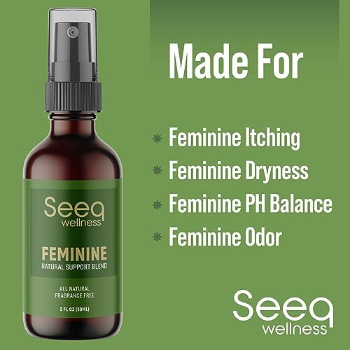 Natural feminine hygiene spray bottle showing USA made label.