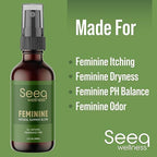 Natural feminine hygiene spray bottle showing USA made label.