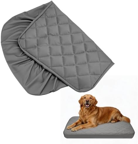 Washable quilted fitted sheet for pet beds showcasing the grey textured fabric texture