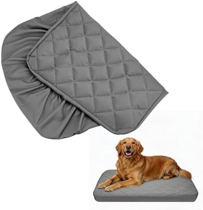 Washable quilted fitted sheet for pet beds showcasing the grey textured fabric texture