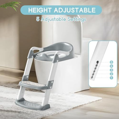 Angled view of the COOSEYA grey baby potty seat fitted on a western toilet bowl.