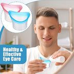Close up of pink and blue silicone eye bath cups showing ergonomic rims.