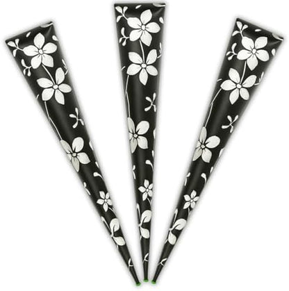 Decent pre-rolled henna cones showing black and white floral pattern wrapper