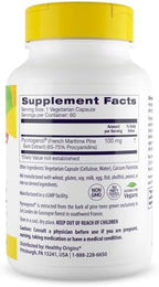 Healthy Origins Pycnogenol bottle back label showing supplement facts and ingredients