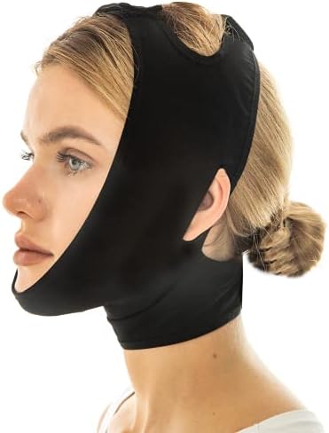 Black medical grade chin lifting strap with adjustable Velcro closures