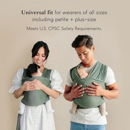 Side profile view of a father comfortably wearing the lightweight breathable infant wrap.