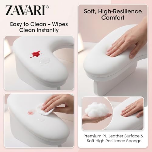 Close up view of easy-to-clean leather surface on nail tech arm rest