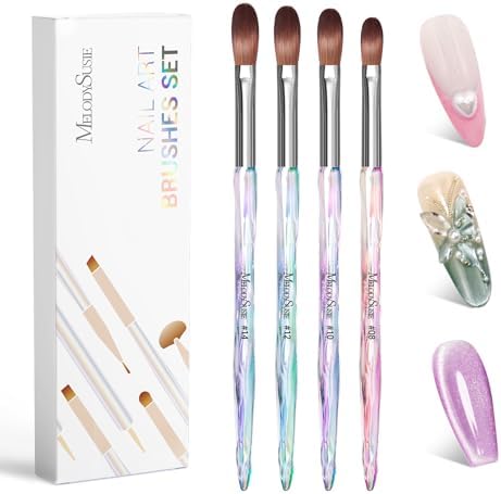 MelodySusie 4-piece acrylic nail brush set with iridescent handles.