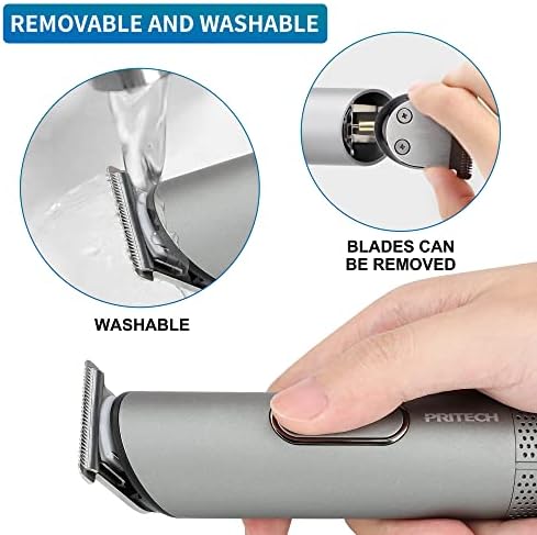 PRITECH cordless body groomer close up highlighting the skin friendly stainless steel T blade design
