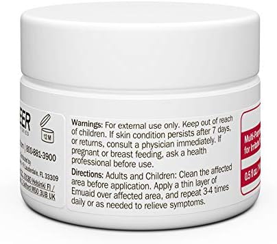 Authentic imported Emuaidmax 2oz jar showing product dimensions and usage directions.