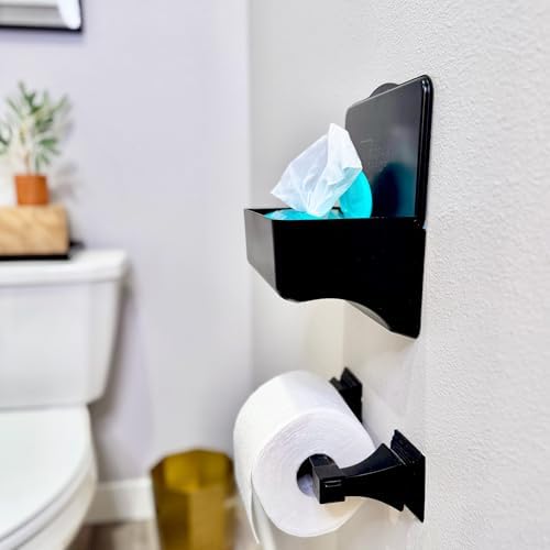 Lifestyle view of Storage Theory wipe holder mounted on bathroom wall