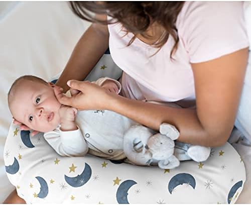 Navy blue and gold celestial print nursing pillow slipcover