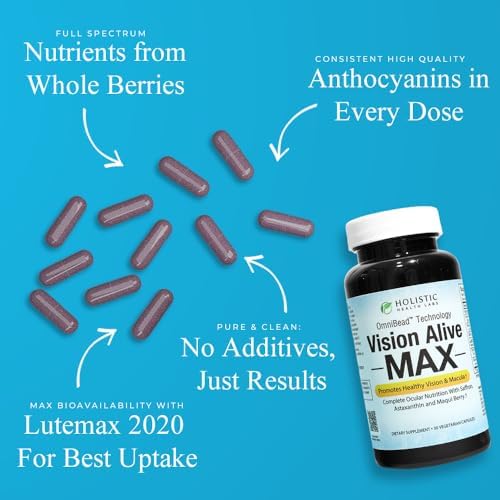Holistic Health Labs eye supplement bottle detailing natural plant based ingredients