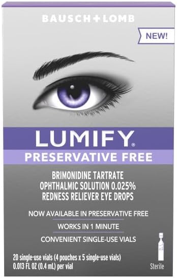 Bausch and Lomb LUMIFY single use vials for sensitive eye redness relief.