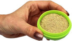 Side angle view of the durable green herbal infuser ball highlighting its universal size