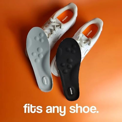 Stepprs 4D memory foam insoles placed next to work boots for daily use.