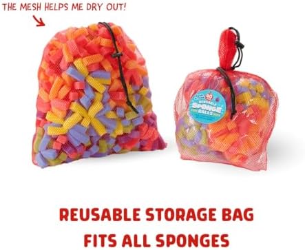 Soft and safe latex free multicolored foam balls soaking in a water bucket for backyard play.