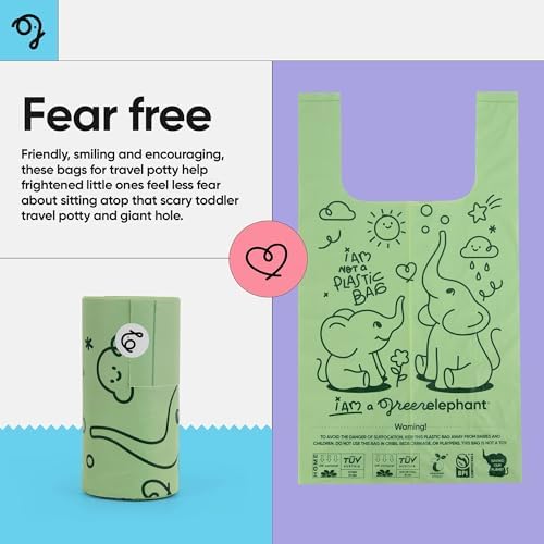 Travel potty essentials featuring Green Elephant liners