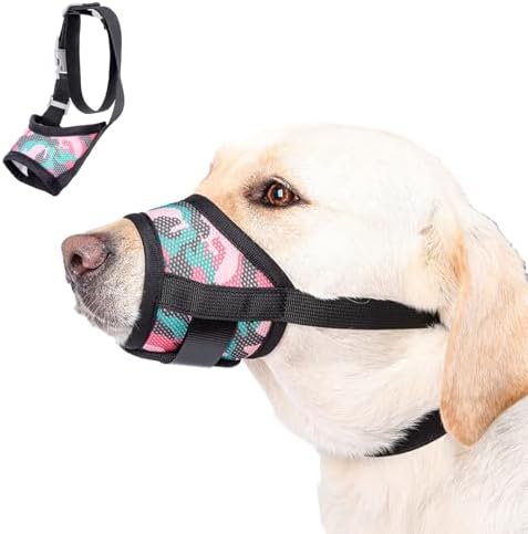 Side profile of DoggieKit mesh muzzle showing adjustable straps