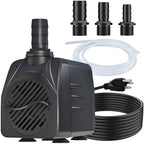 SongLong 400 GPH water pump showing three interchangeable nozzle sizes and tubing.
