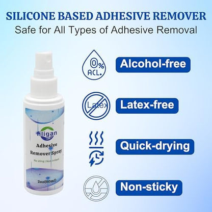 Applying Filigan adhesive remover to medical tape on the arm.